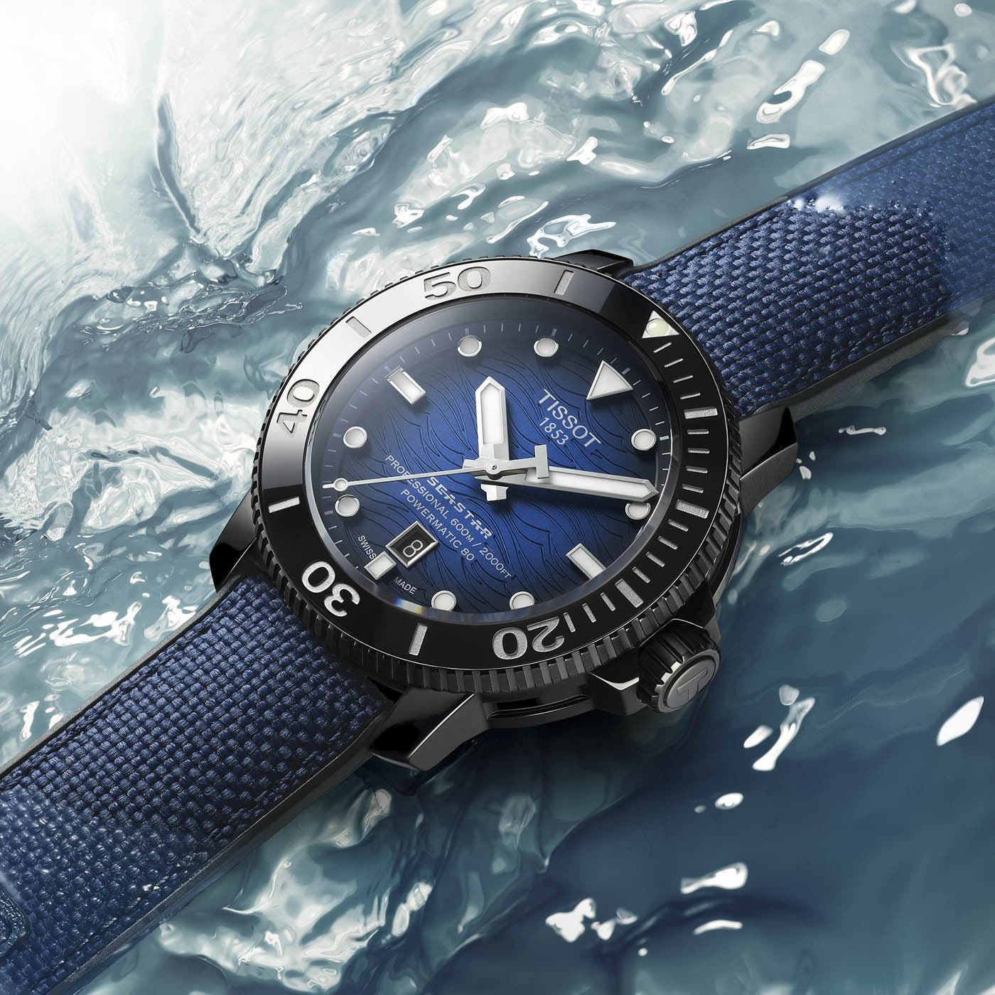 Tissot Seastar 2000 Professional Powermatic 80 Blue Dial Blue Nylon Strap Watch for Men - T120.607.37.041.00