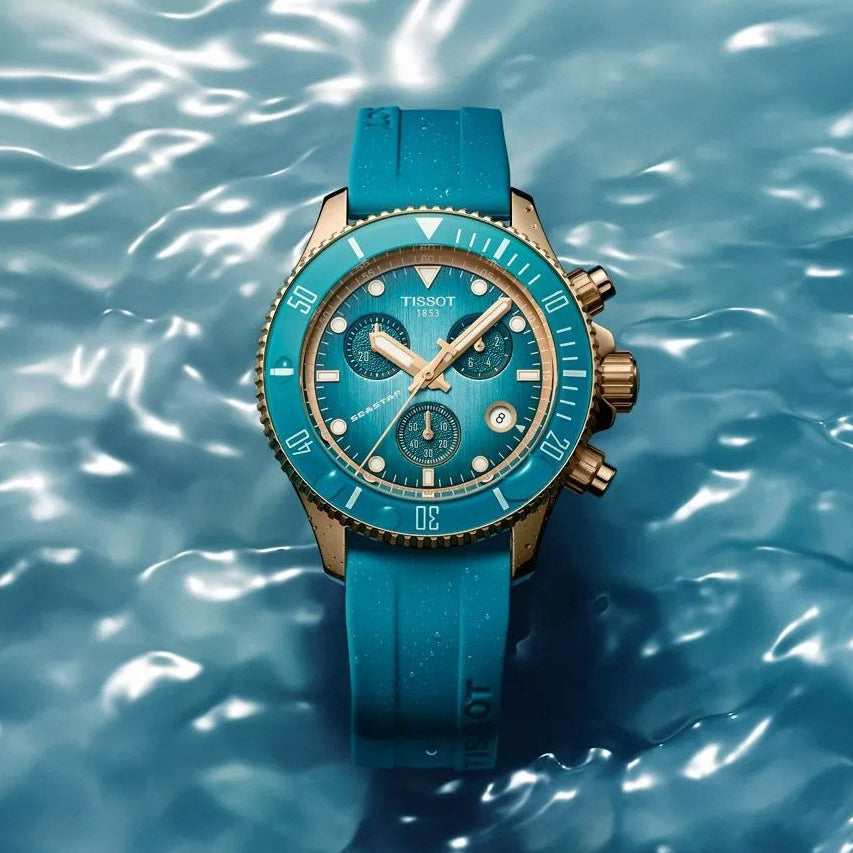 Tissot Seastar 1000 Chronograph Turqouise Dial Turqouise Rubber Strap Watch for Women - T120.217.37.041.00