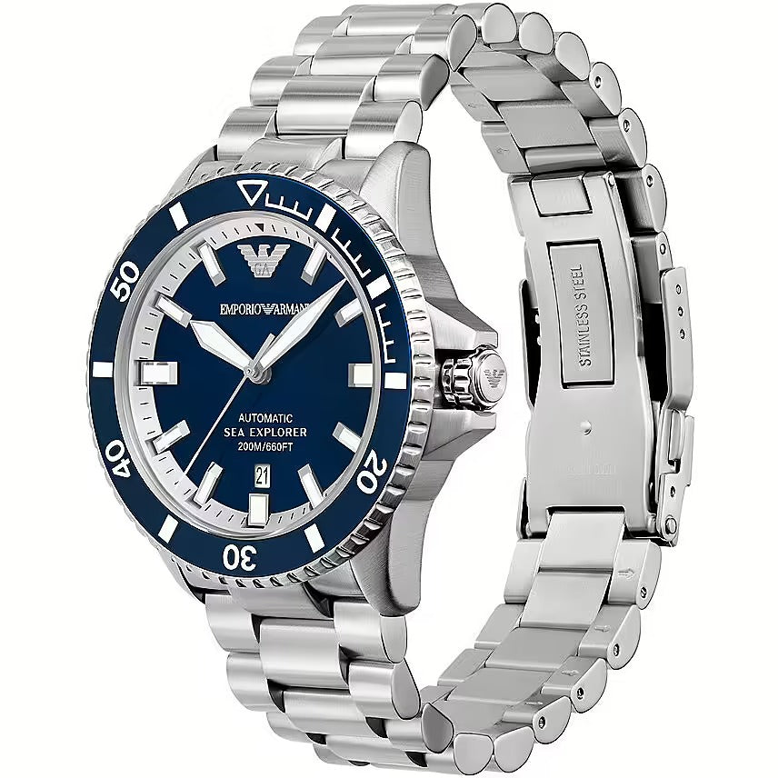 Emporio Armani cBlue Dial Silver Steel Strap Watch for Men - AR60079