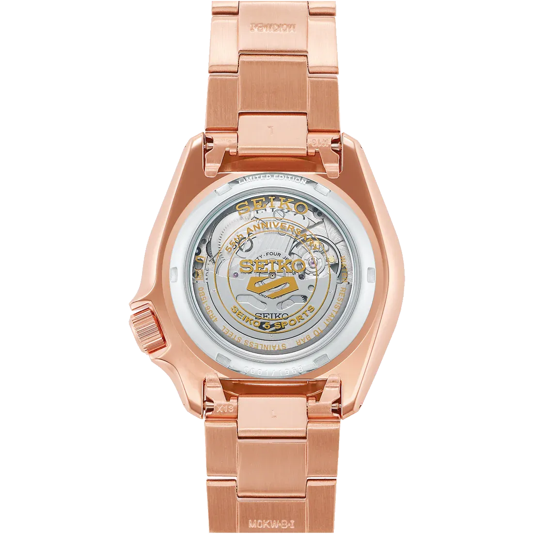 Seiko 5 Sports 55th Anniversary Limited Edition Rose Gold Dial Rose Gold Steel Strap Watch for Men - SRPK08K1