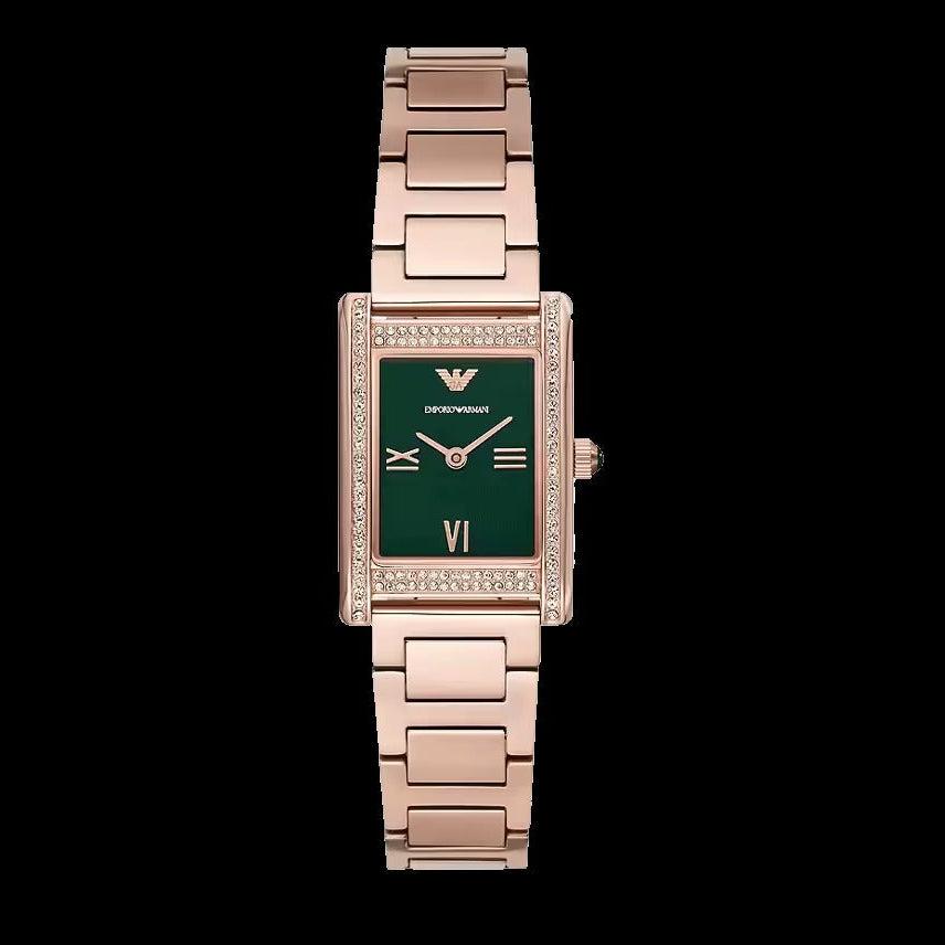 Emporio Armani Genni Green Dial Rose Gold Steel Strap Watch for Women - AR11641