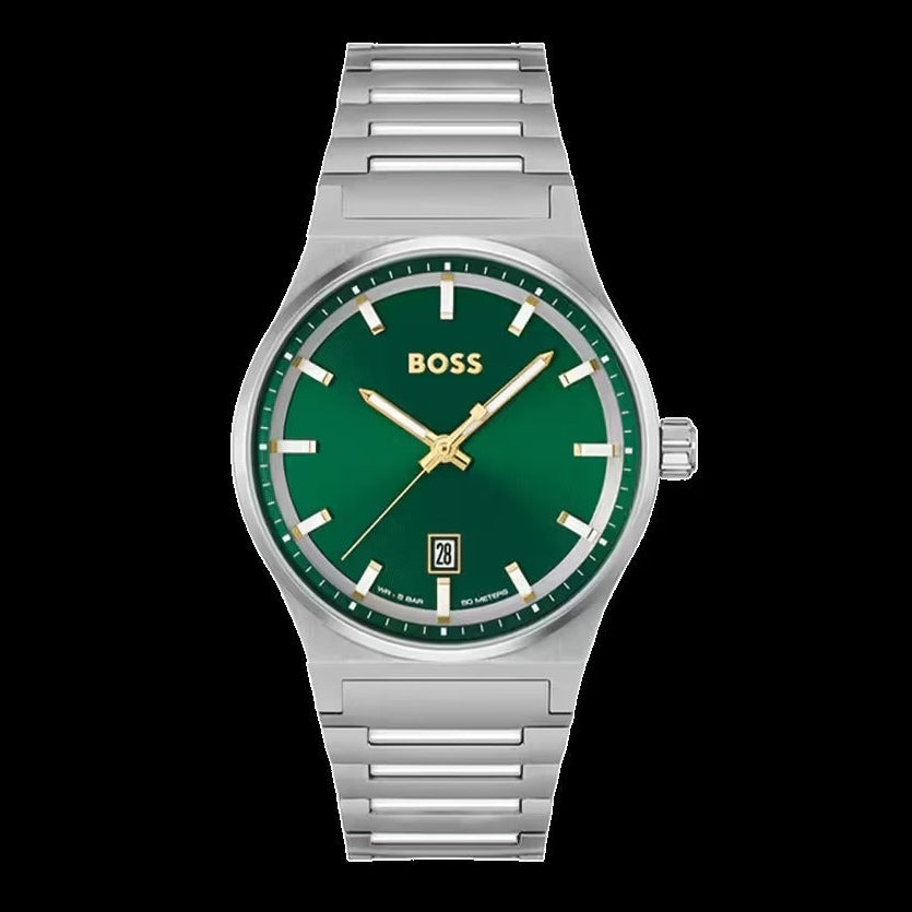 Hugo Boss Candor Green Dial Silver Steel Strap Watch for Men - 1514079