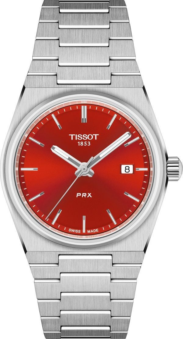 Tissot PRX Quartz Red Dial Silver Steel Strap Watch for Women - T137.210.11.421.00