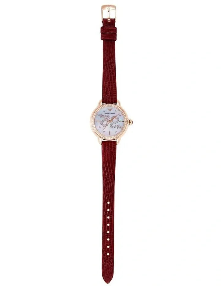 Emporio Armani Mia Mother of Pearl Dial Red Leather Strap Watch for Women - AR11646
