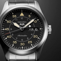 Seiko 5 Sports Flieger Automatic Black Dial Silver Steel Strap Watch for Men - SRPH27K1