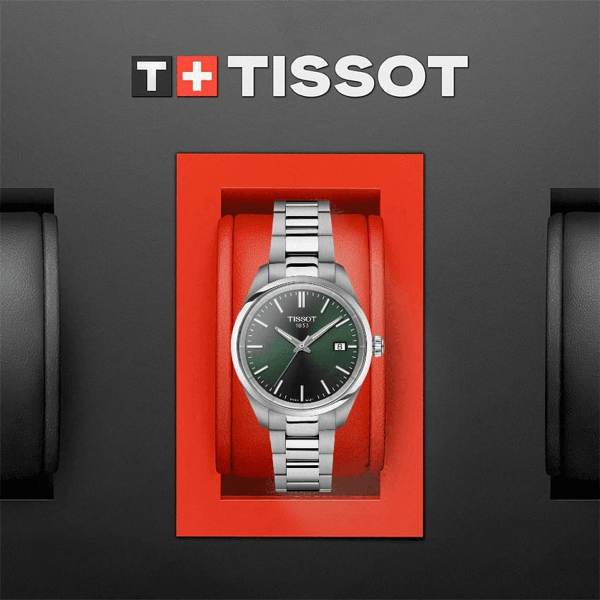 Tissot PR 100 Quartz Green Dial Silver Steel Strap Watch for Women - T150.210.11.091.00