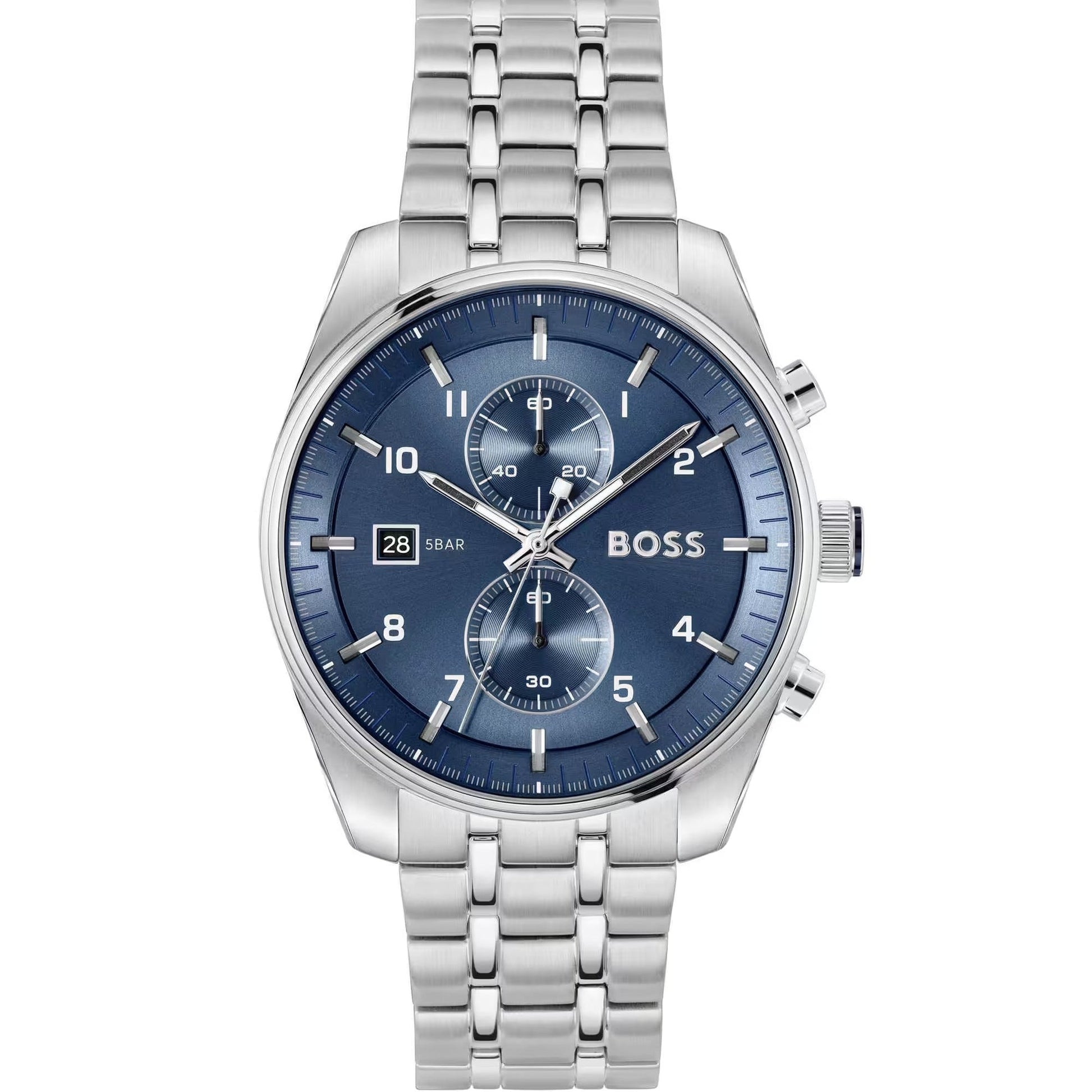 Hugo Boss Skytraveller Chronograph Blue Dial Silver Steel Strap Watch for Men - 1514216