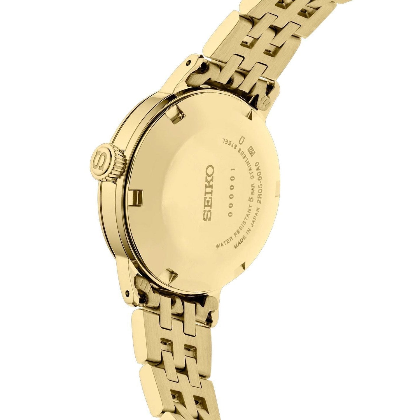 Seiko Presage Cocktail Time Automatic Diamonds Gold Dial Gold Steel Strap Watch for Women - SRE018J1
