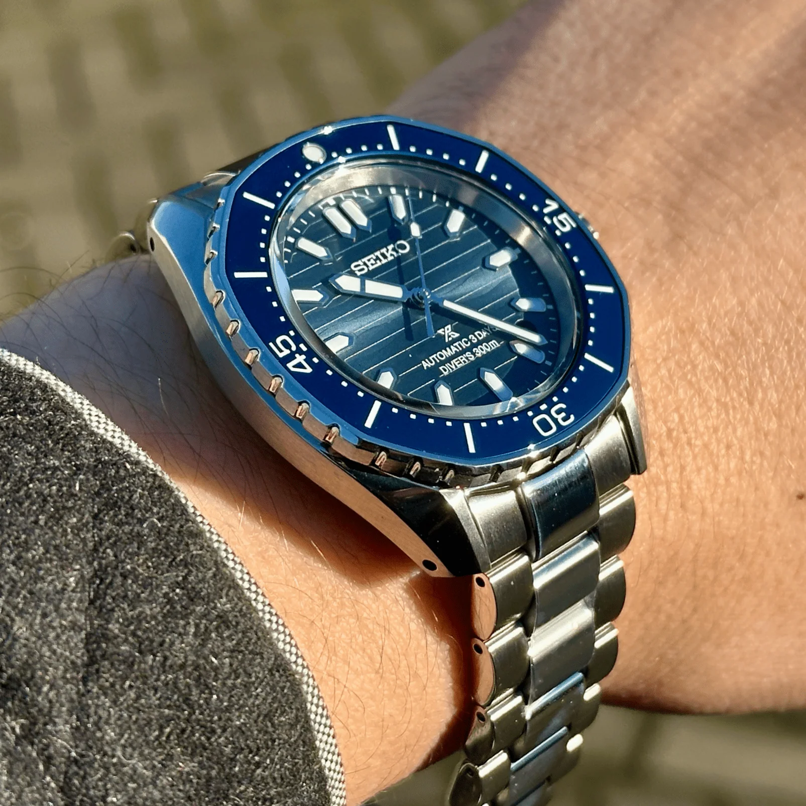 Seiko Prospex Polygonal Divers Automatic Blue Dial Silver Steel Strap Watch for Men - SPB483J1