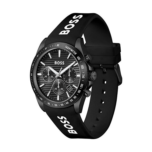 Hugo Boss Strike Chronograph Black Dial Black Rubber Strap Watch for Men - 1514289