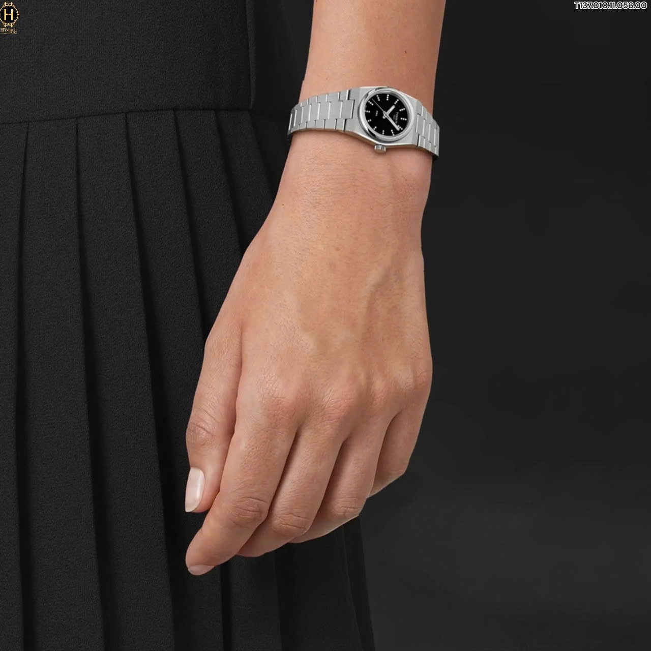 Tissot PRX Quartz Diamonds Black Dial Silver Steel Strap Watch for Women - T137.010.11.056.00