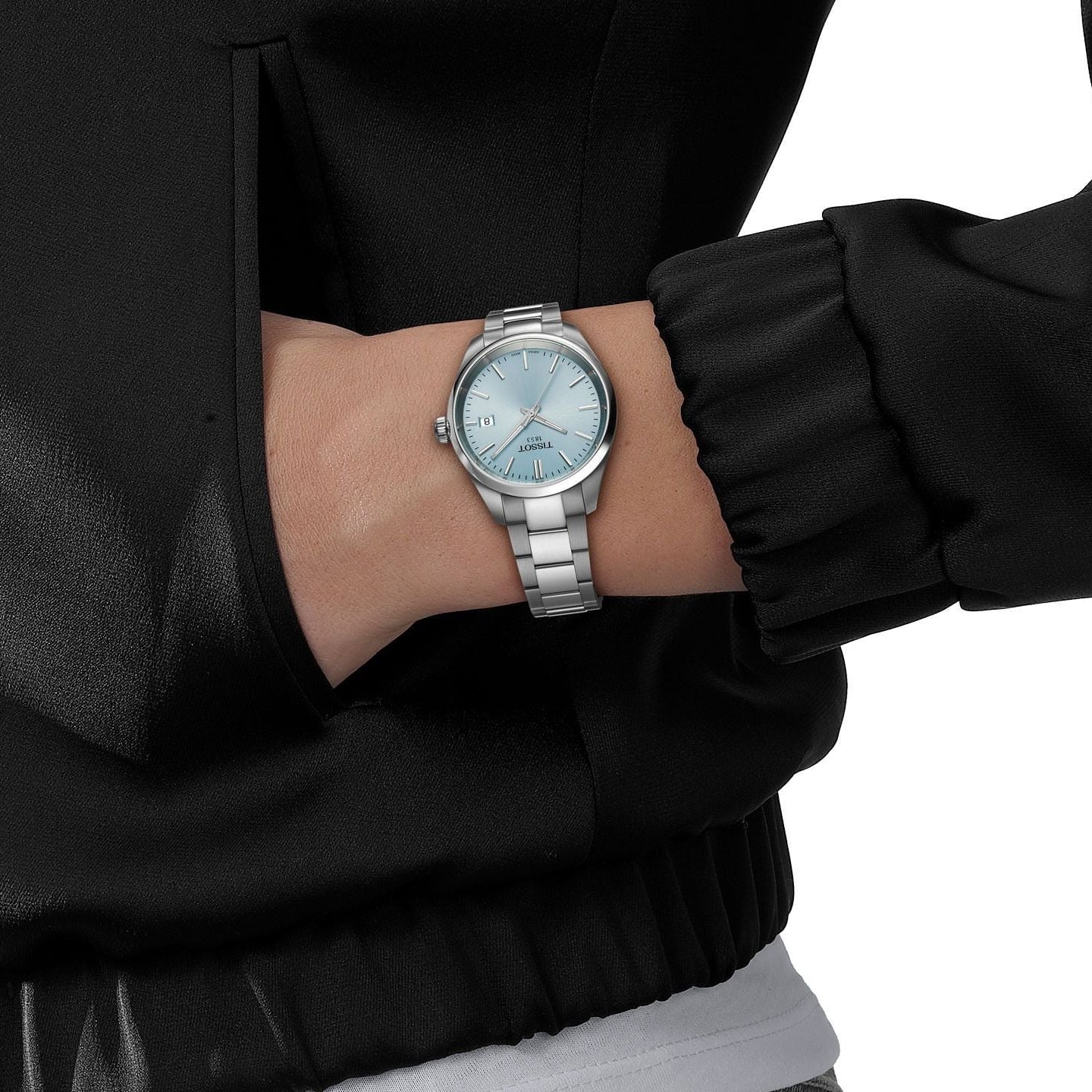 Tissot PR 100 Ice Blue Dial Silver Steel Strap Watch for Women - T150.210.11.351.00