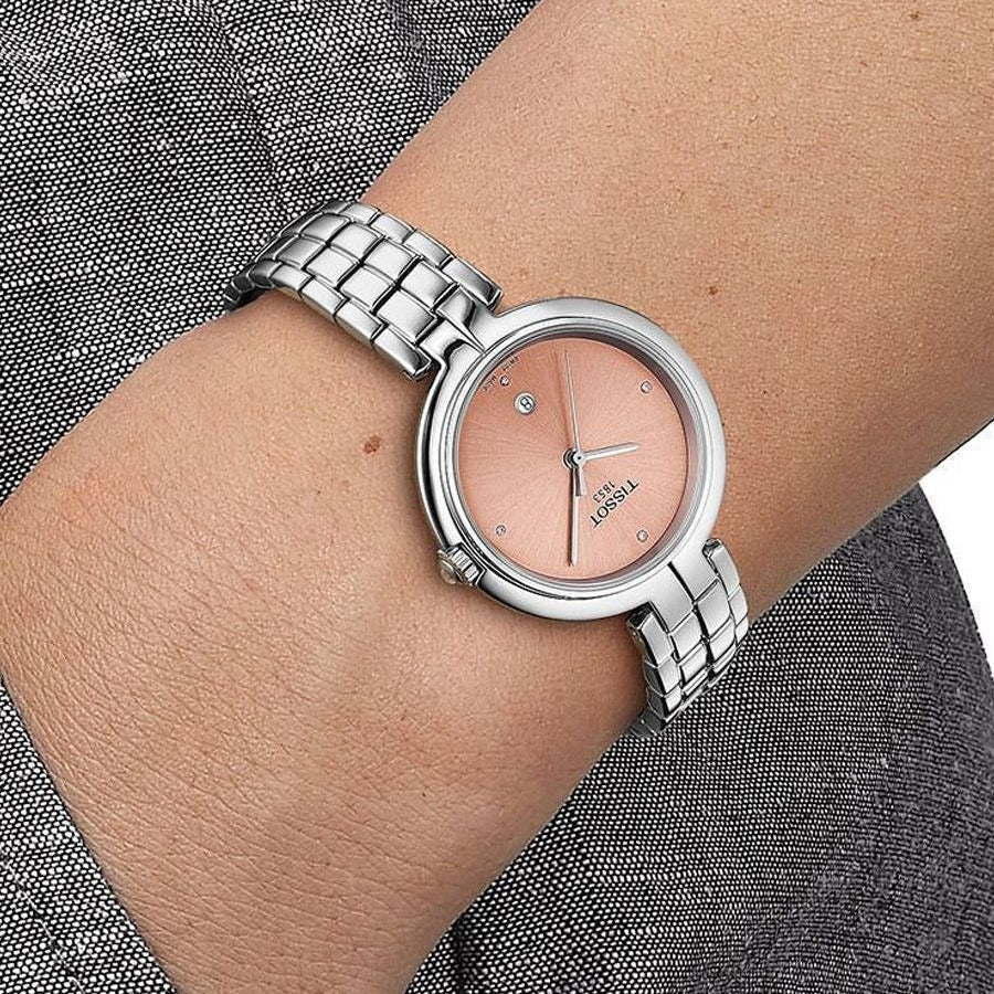 Tissot T-Lady Flamingo Diamonds Pink Dial Silver Steel Strap Watch for Women - T094.210.11.336.00