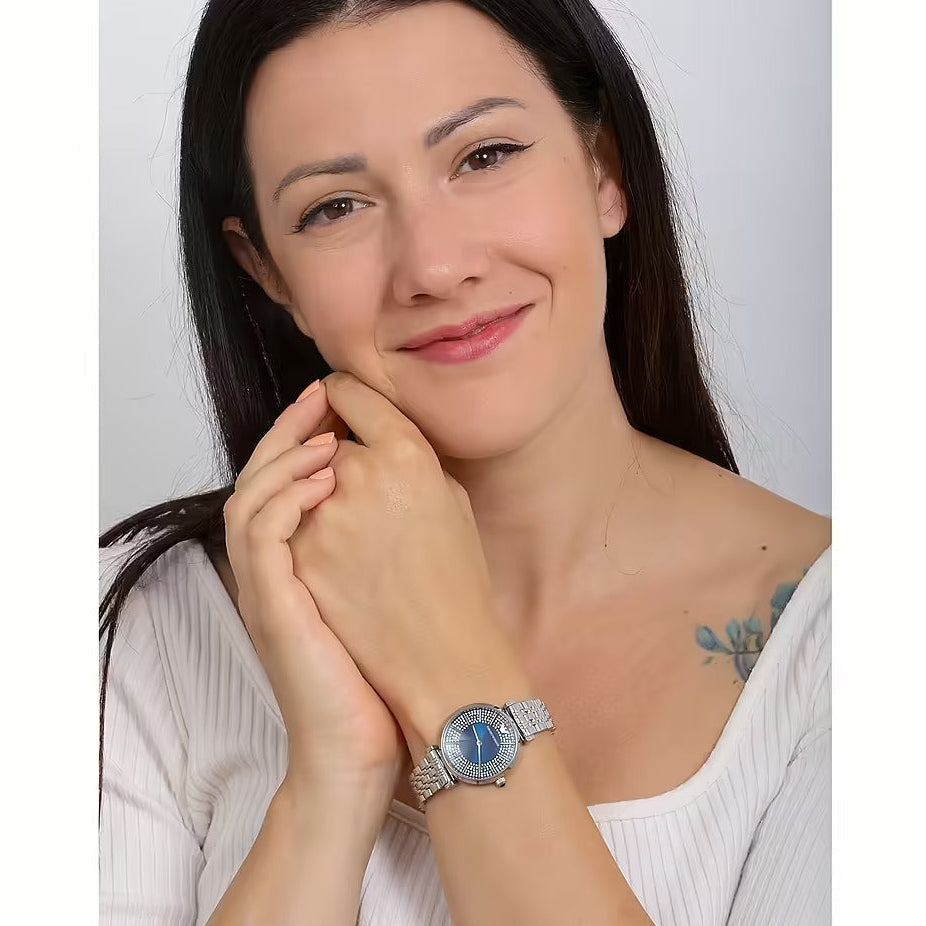 Emporio Armani Gianni T-Bar Blue Dial Silver Steel Strap Watch for Women - AR11627