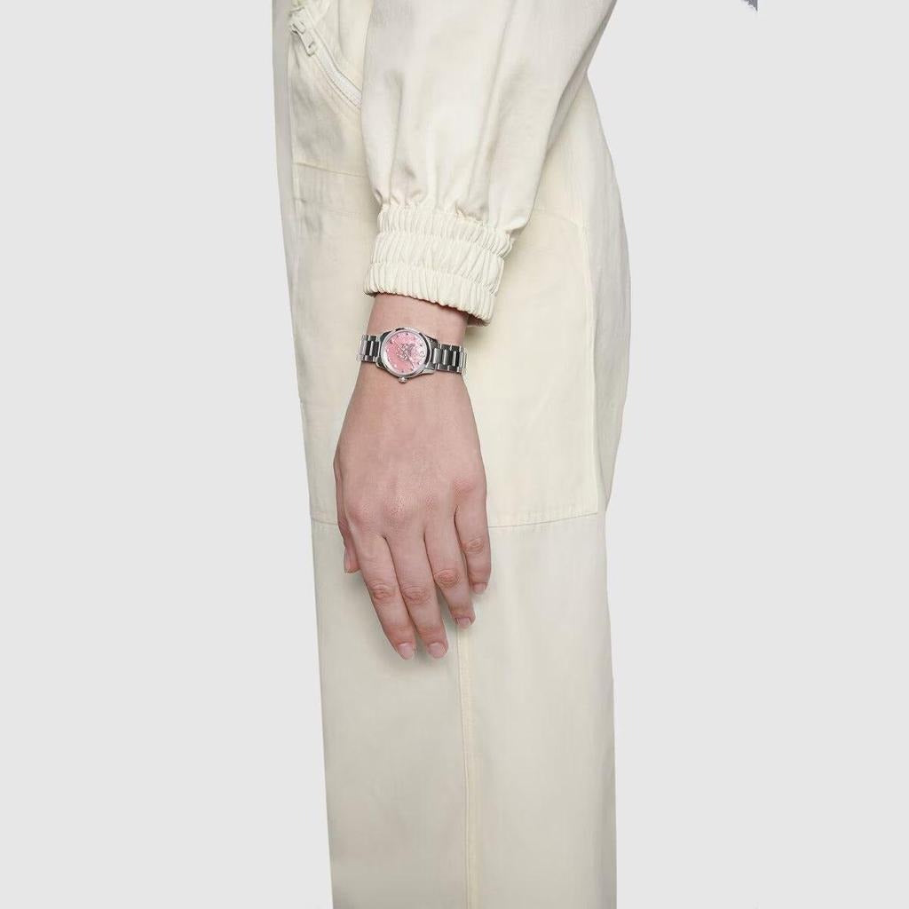 Gucci G Timeless Diamonds Pink Mother of Pearl Dial Silver Steel Strap Watch for Women - YA1265025
