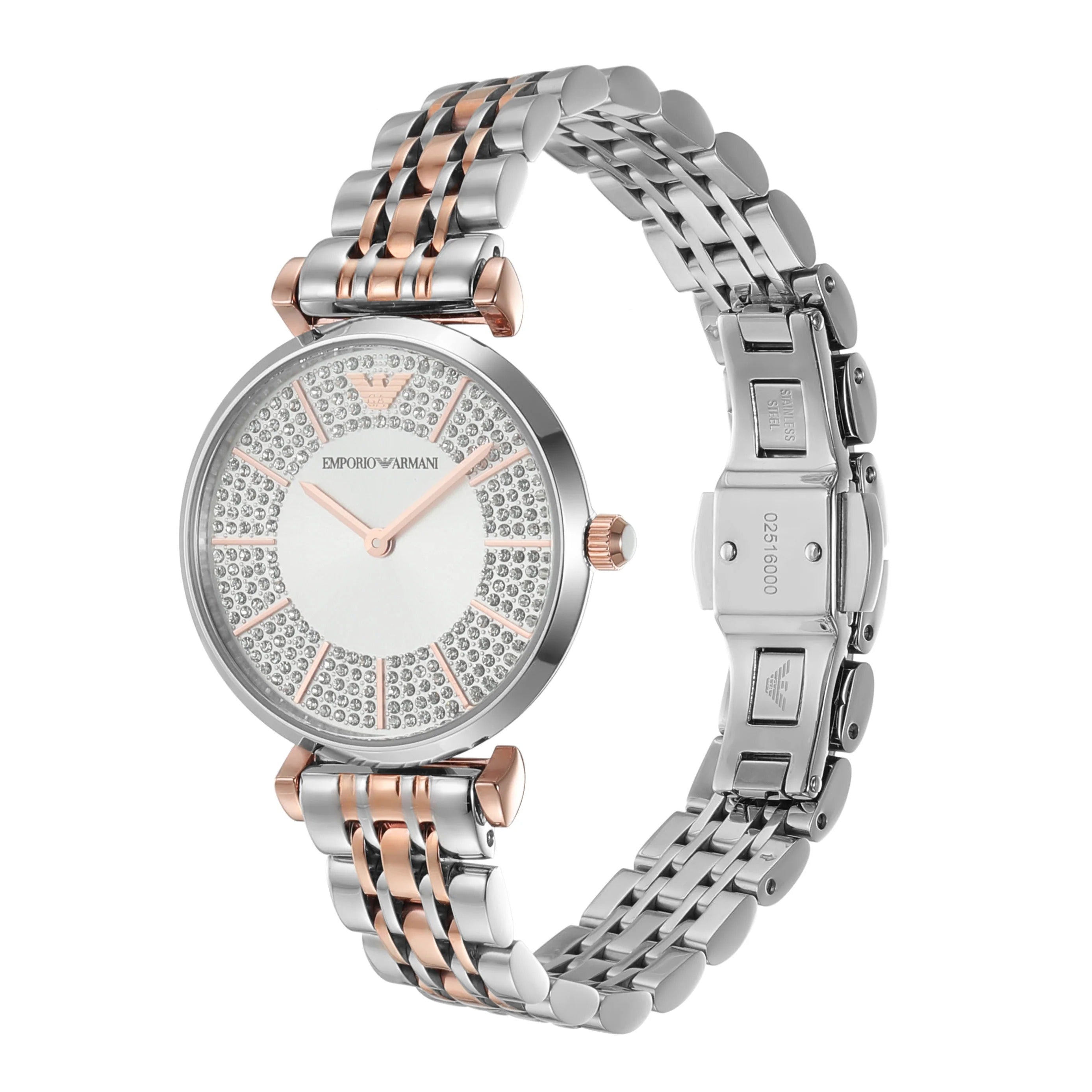 Emporio Armani Gianni T Bar Silver Dial Two Tone Steel Strap Watch for Women - AR11537