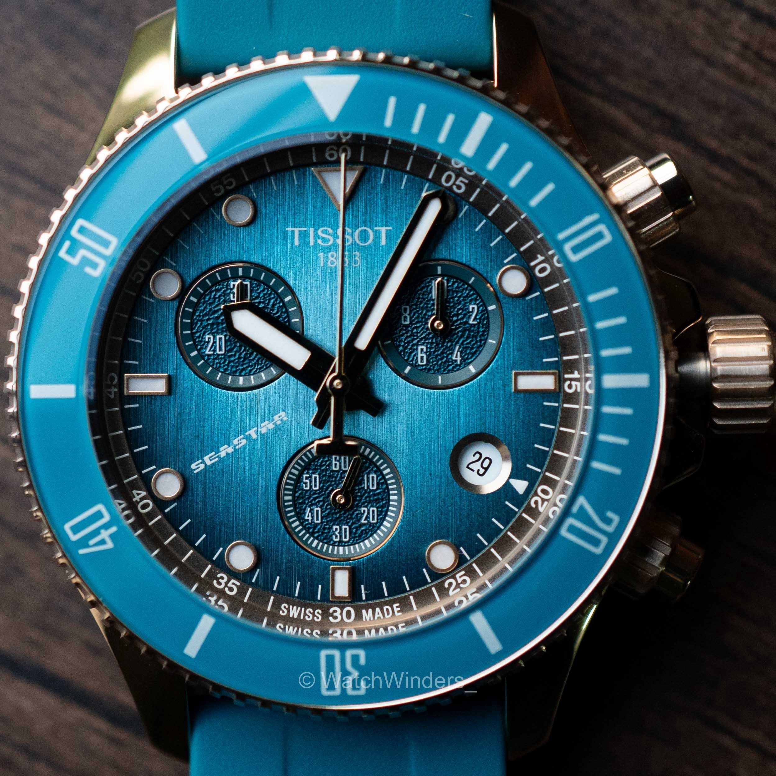 Tissot Seastar 1000 Chronograph Turqouise Dial Turqouise Rubber Strap Watch for Women - T120.217.37.041.00