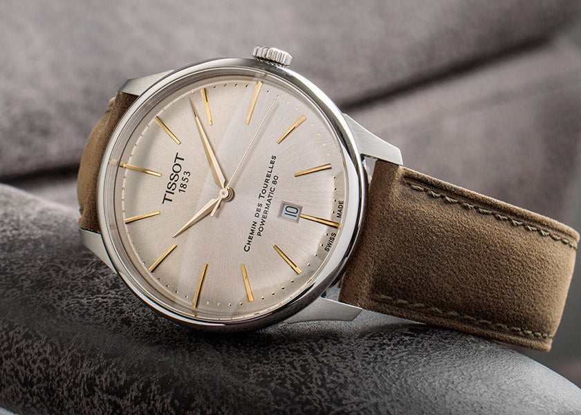 Tissot Chemin des Tourelles Automatic Powermatic 80 Ivory Dial Green Leather Strap Watch for Men - T139.407.16.261.00