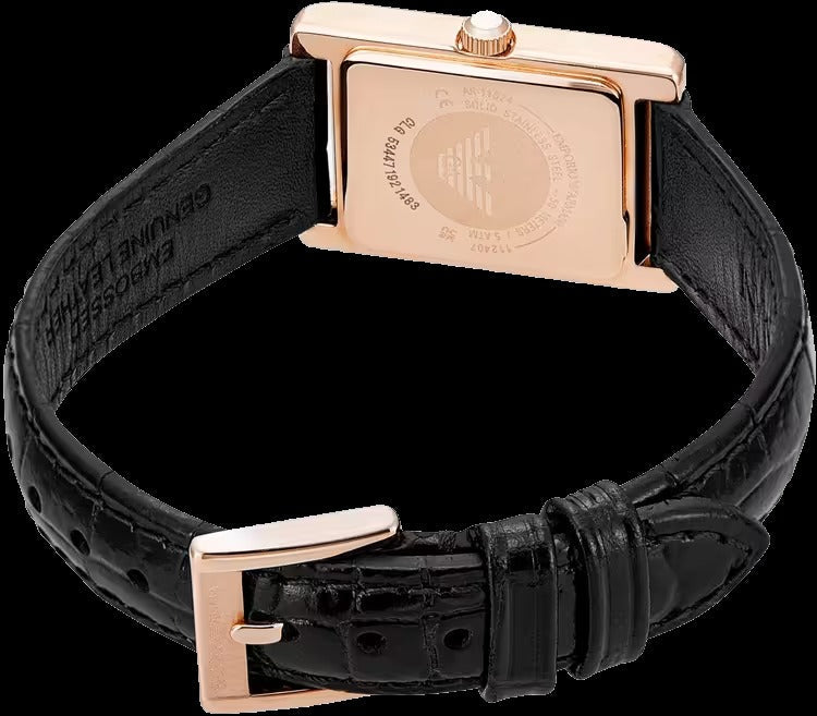 Emporio Armani Genni Silver Dial Black Leather Strap Watch for Women - AR11624