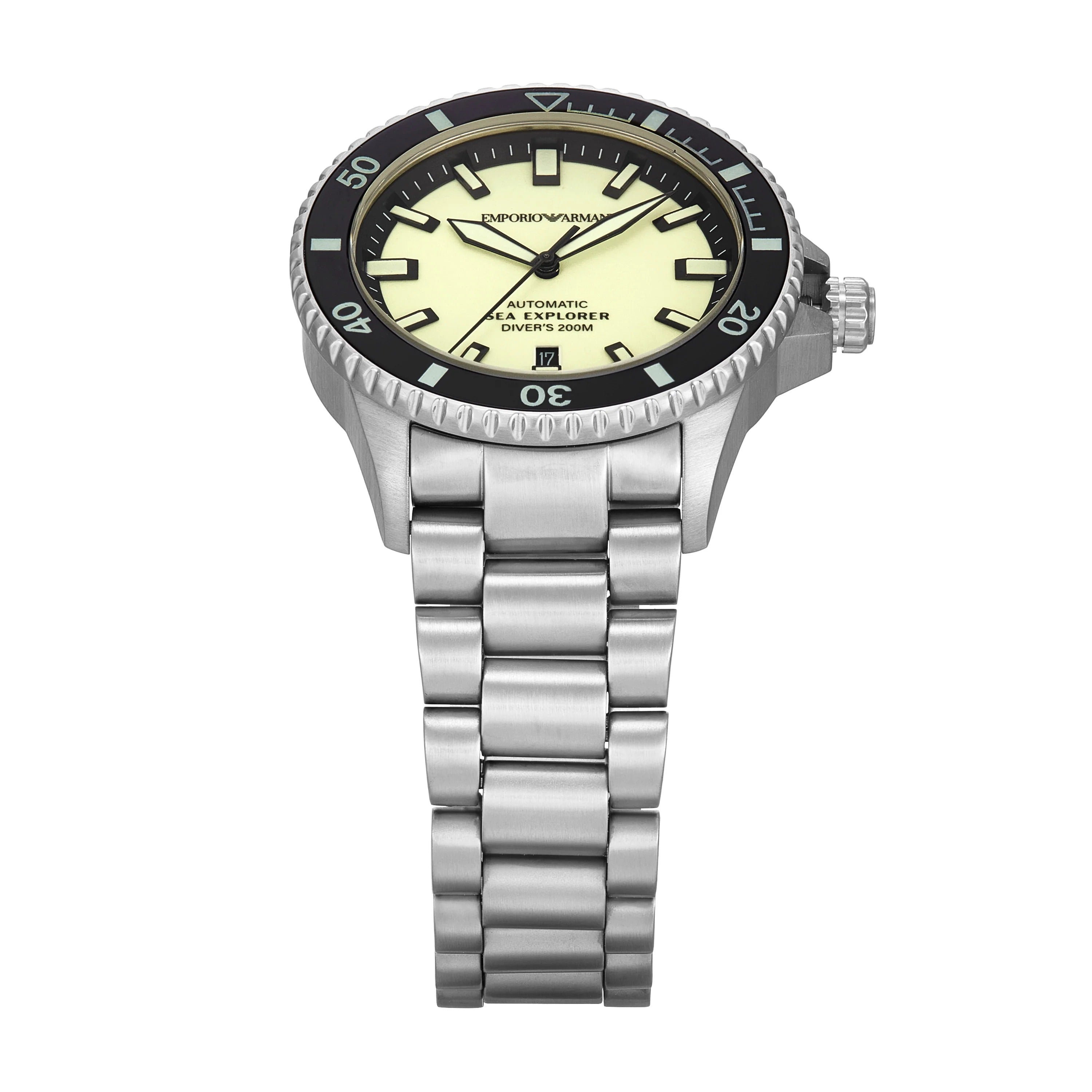 Emporio Armani Sea Explorer Yellow Dial Silver Steel Strap Watch for Men - AR60083