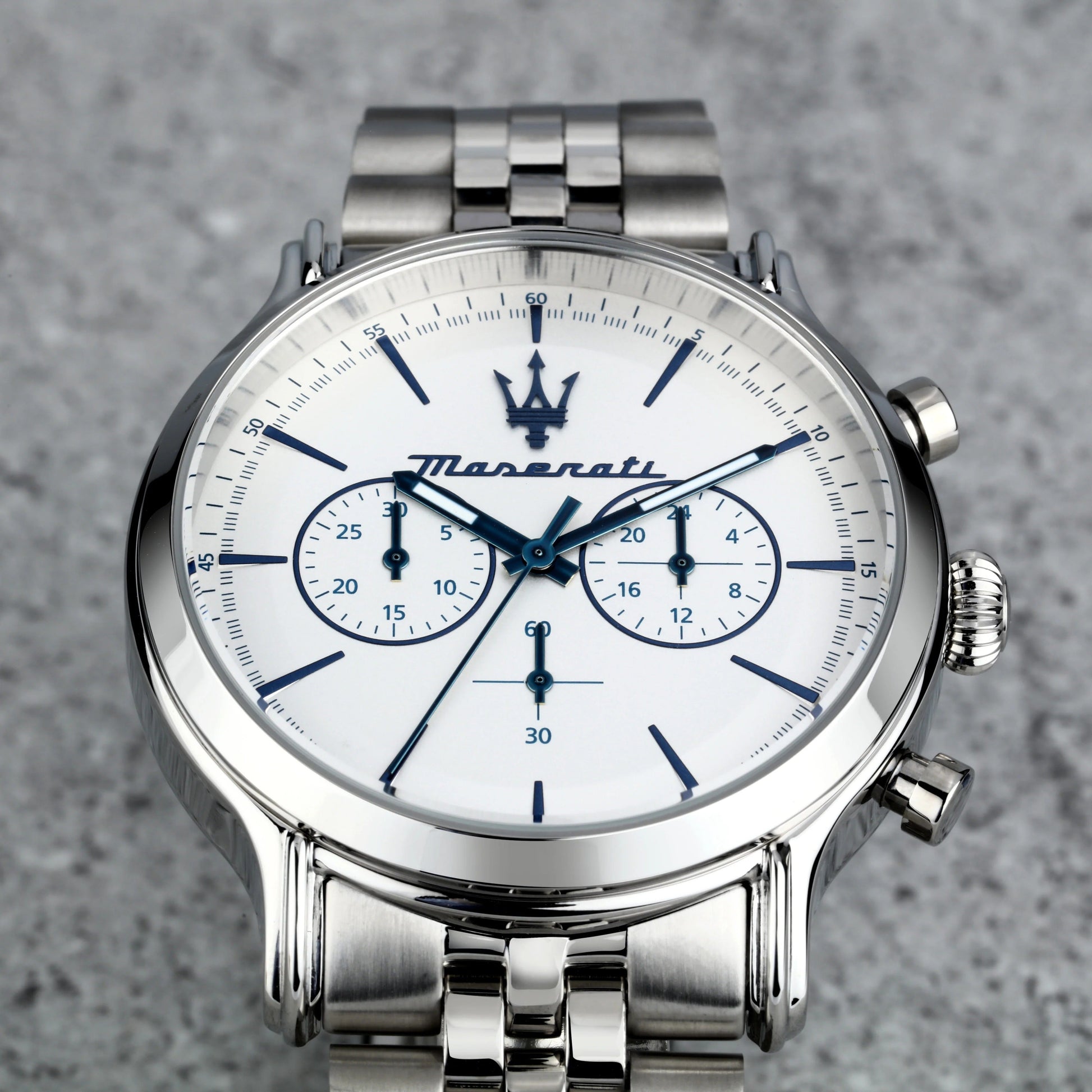 Maserati Epoca Chronograph White Dial Silver Steel Strap Watch for Men - R8873618034
