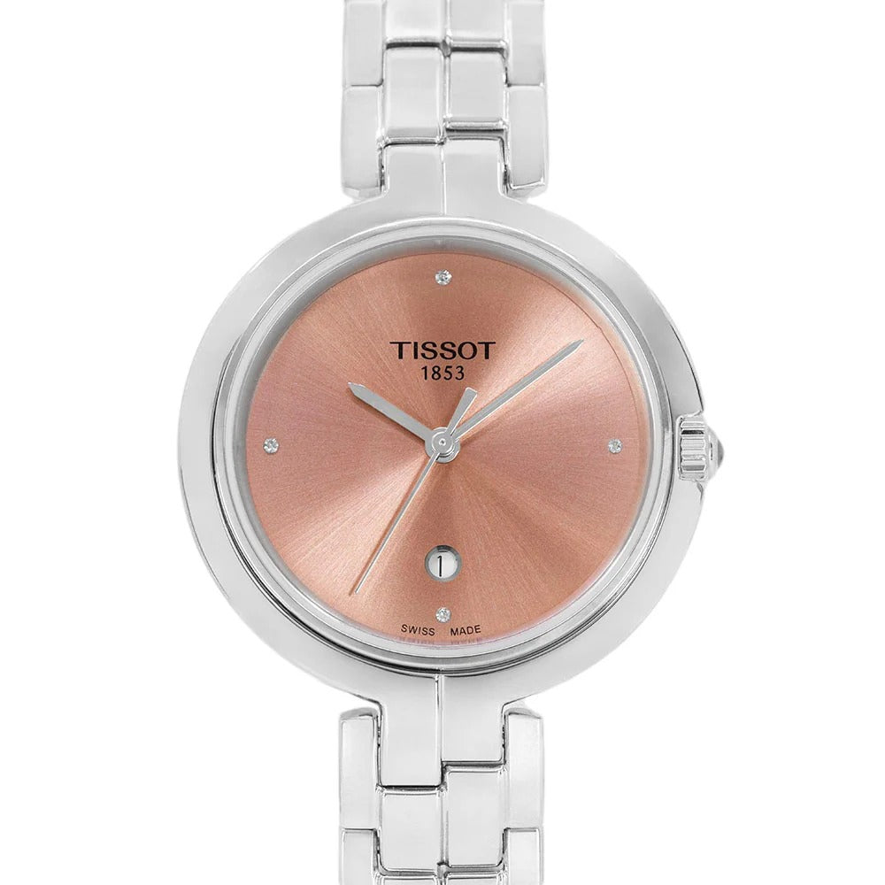 Tissot T-Lady Flamingo Diamonds Pink Dial Silver Steel Strap Watch for Women - T094.210.11.336.00