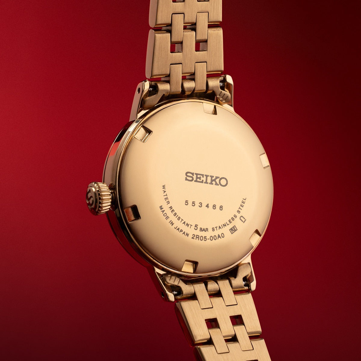 Seiko Presage Cocktail Time Automatic Diamonds Gold Dial Gold Steel Strap Watch for Women - SRE018J1