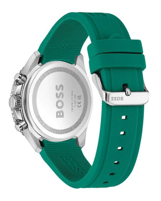 Hugo Boss Runner Chronograph Black Dial Green Silicone Strap Watch for Men - 1514246