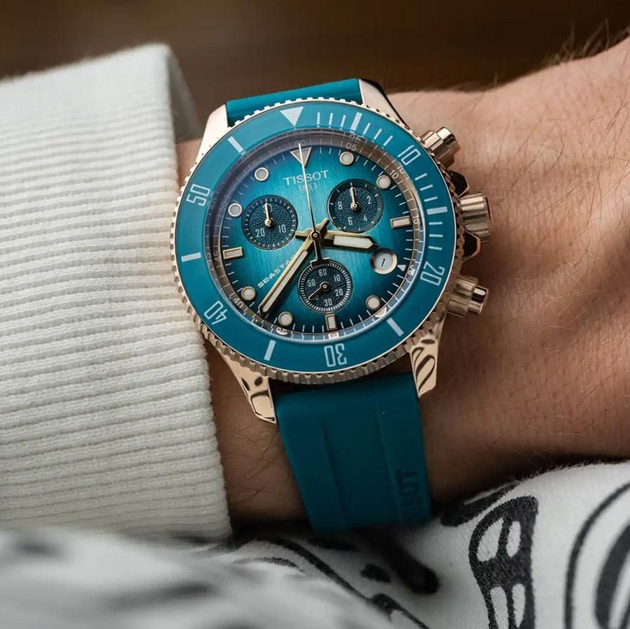 Tissot Seastar 1000 Chronograph Turqouise Dial Turqouise Rubber Strap Watch for Women - T120.217.37.041.00