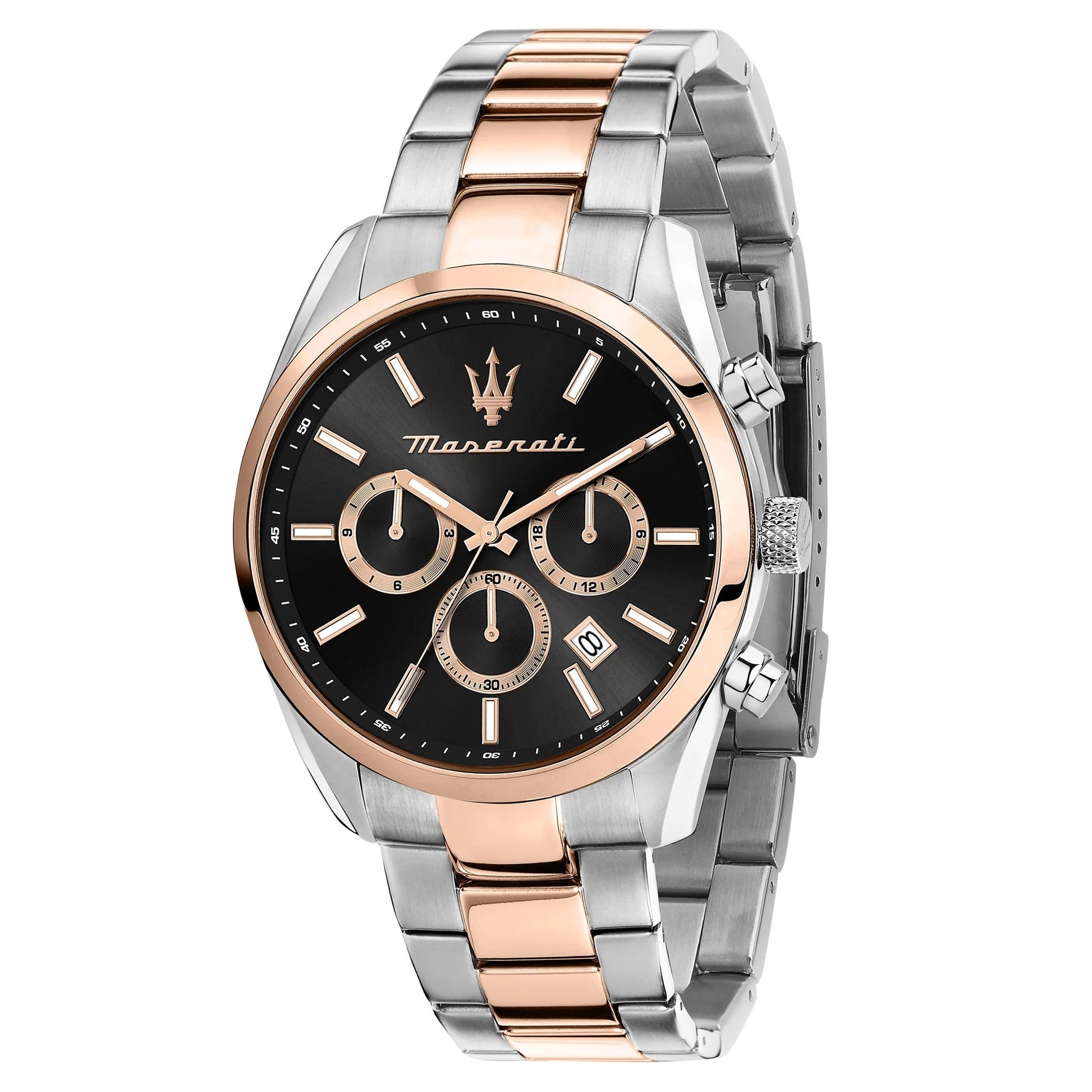 Maserati Attrazione Chronograph Black Dial Two Tone Steel Strap Watch for Men - R8853151002
