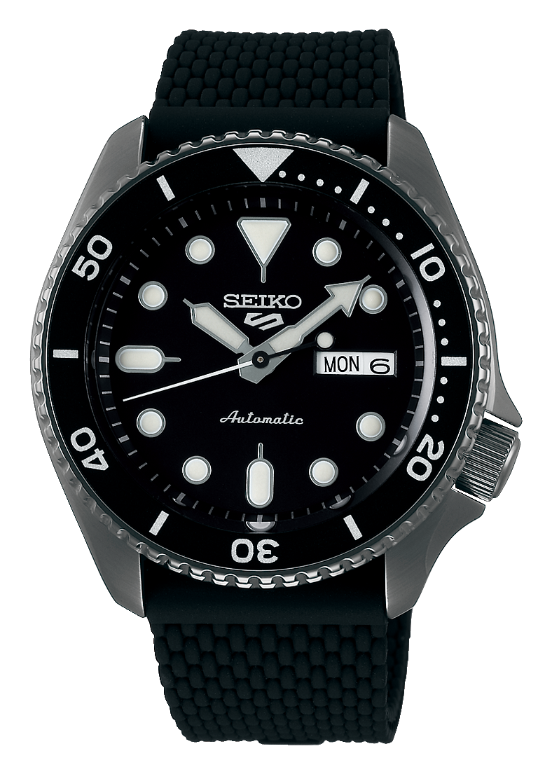 Seiko 5 Sports SKX Series Automatic Black Dial Black Silicone Strap Watch for Men - SRPD65K2