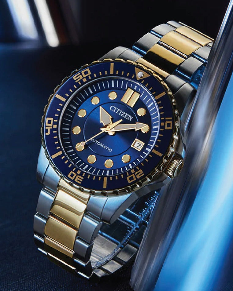 Citizen Mechanical Automatic Blue Dial Two Tone Steel Strap Watch for Men - NJ0174-82L