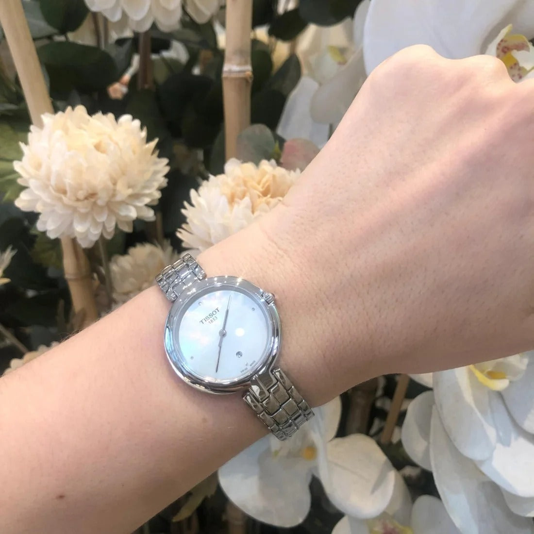 Tissot T-Lady Flamingo Diamonds Mother of Pearl Dial SIlver Steel Strap Watch for Women - T094.210.11.116.02