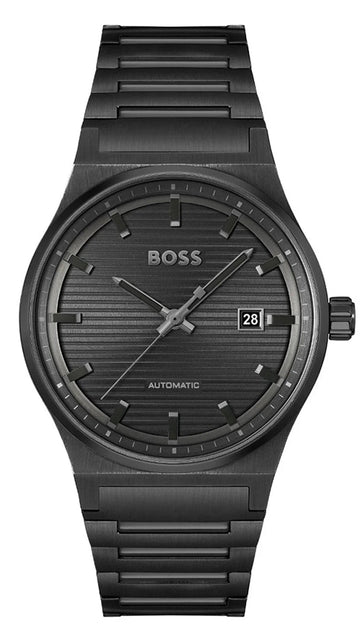 Hugo Boss Candor Automatic Black Dial Black Steel Strap Watch for Men - 1514120