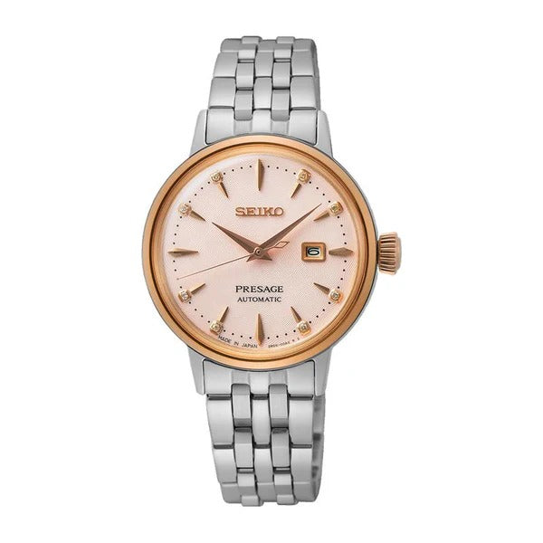 Seiko Presage Cocktail Time Automatic Diamonds White Dial Silver Steel Strap Watch for Women - SRE012J1