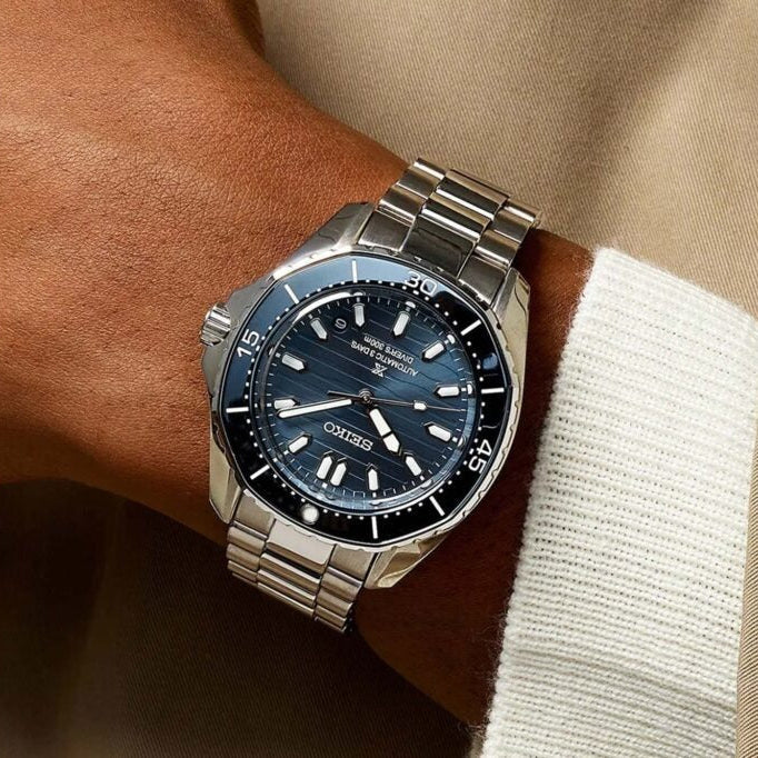 Seiko Prospex Polygonal Divers Automatic Blue Dial Silver Steel Strap Watch for Men - SPB483J1