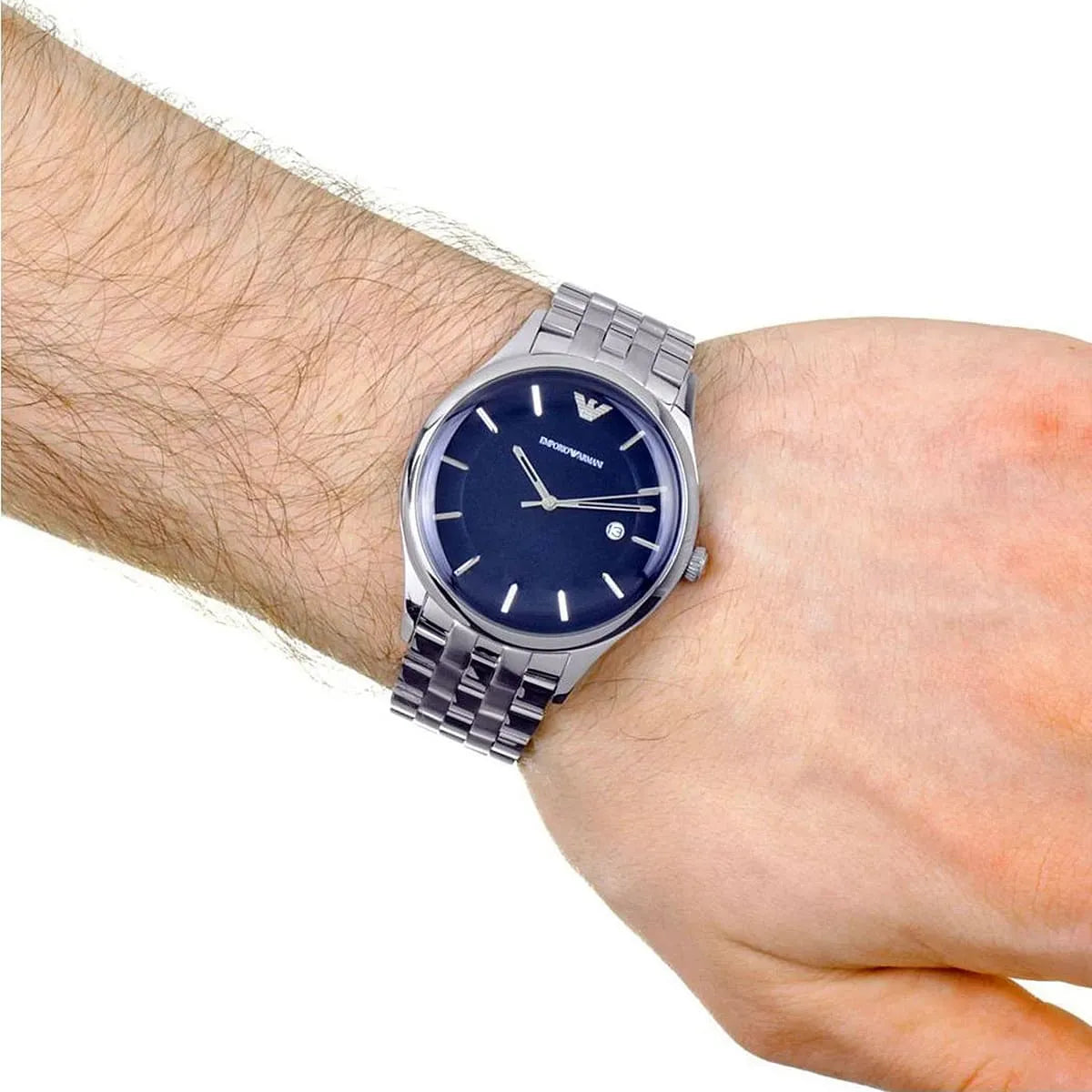 Emporio Armani Lambda Blue Dial Silver Steel Strap Watch for Men - AR11019