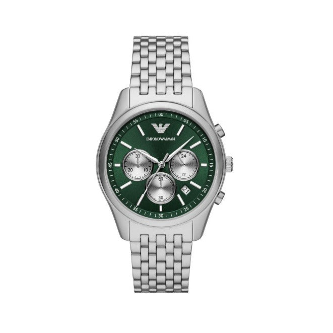 Emporio Armani Antonio Chronograph Green Dial Silver Steel Strap Watch for Men - AR11581