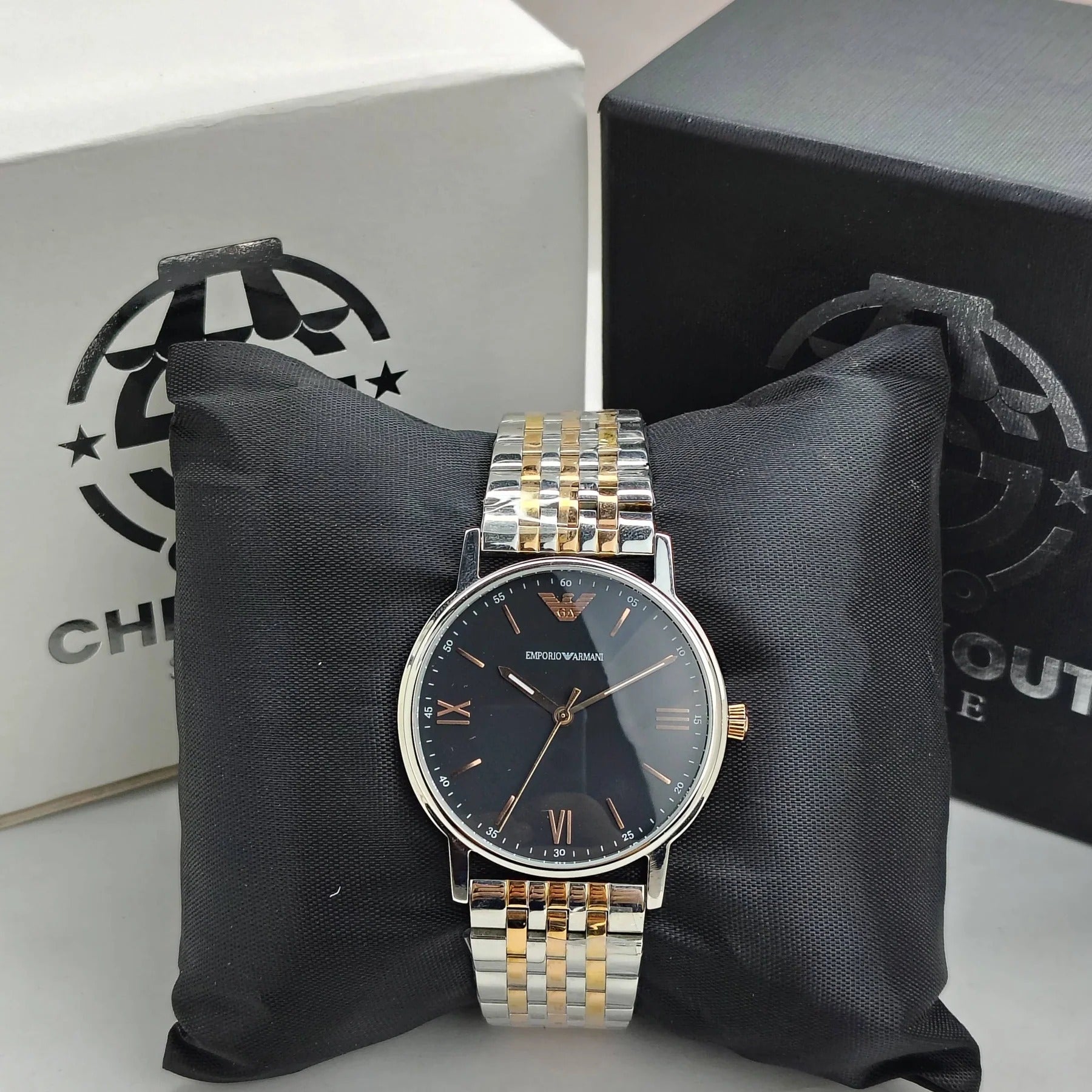 Emporio Armani Kappa Gray Dial Two Tone Steel Strap Watch for Men - AR11121