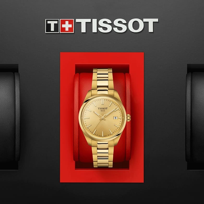Tissot PR 100 Gold Dial Gold Steel Strap Watch for Women - T150.210.33.021.00