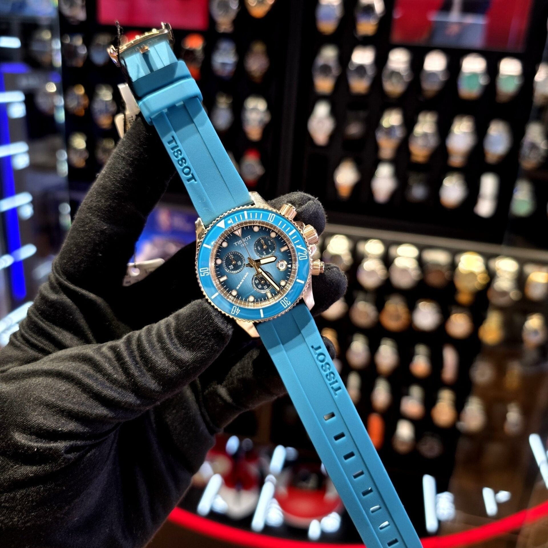 Tissot Seastar 1000 Chronograph Turqouise Dial Turqouise Rubber Strap Watch for Women - T120.217.37.041.00