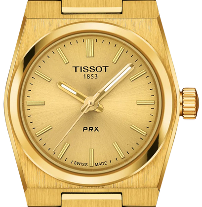 Tissot PRX 25mm Gold DIal Gold Steel Strap Watch for Women - T137.010.33.021.00