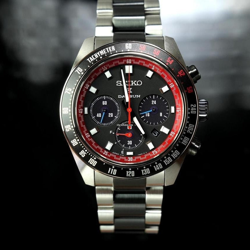 Seiko Prospex Speedtimer Solar Chronograph Datsun 240Z Collaboration Limited Edition Black Dial Two Tone Steel Strap Watch for Men - SSC957