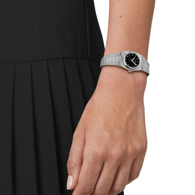 Tissot PRX Quartz Diamonds Black Dial Silver Steel Strap Watch for Women - T137.010.11.056.00
