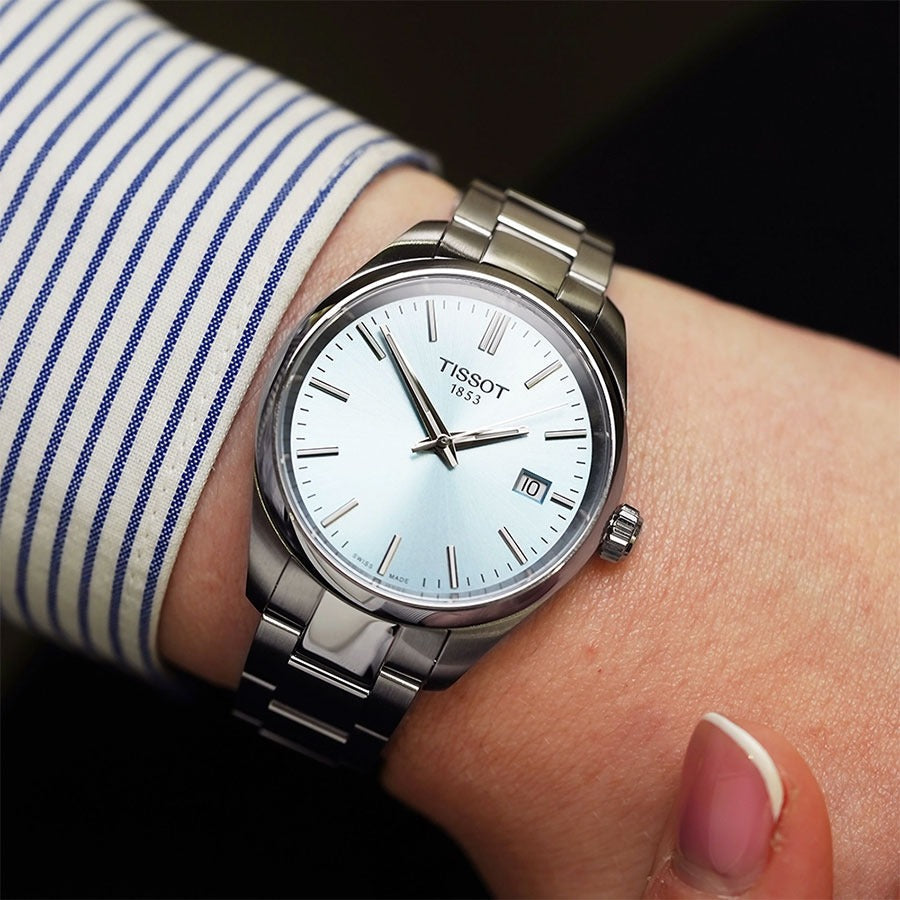 Tissot PR 100 Ice Blue Dial Silver Steel Strap Watch for Women - T150.210.11.351.00
