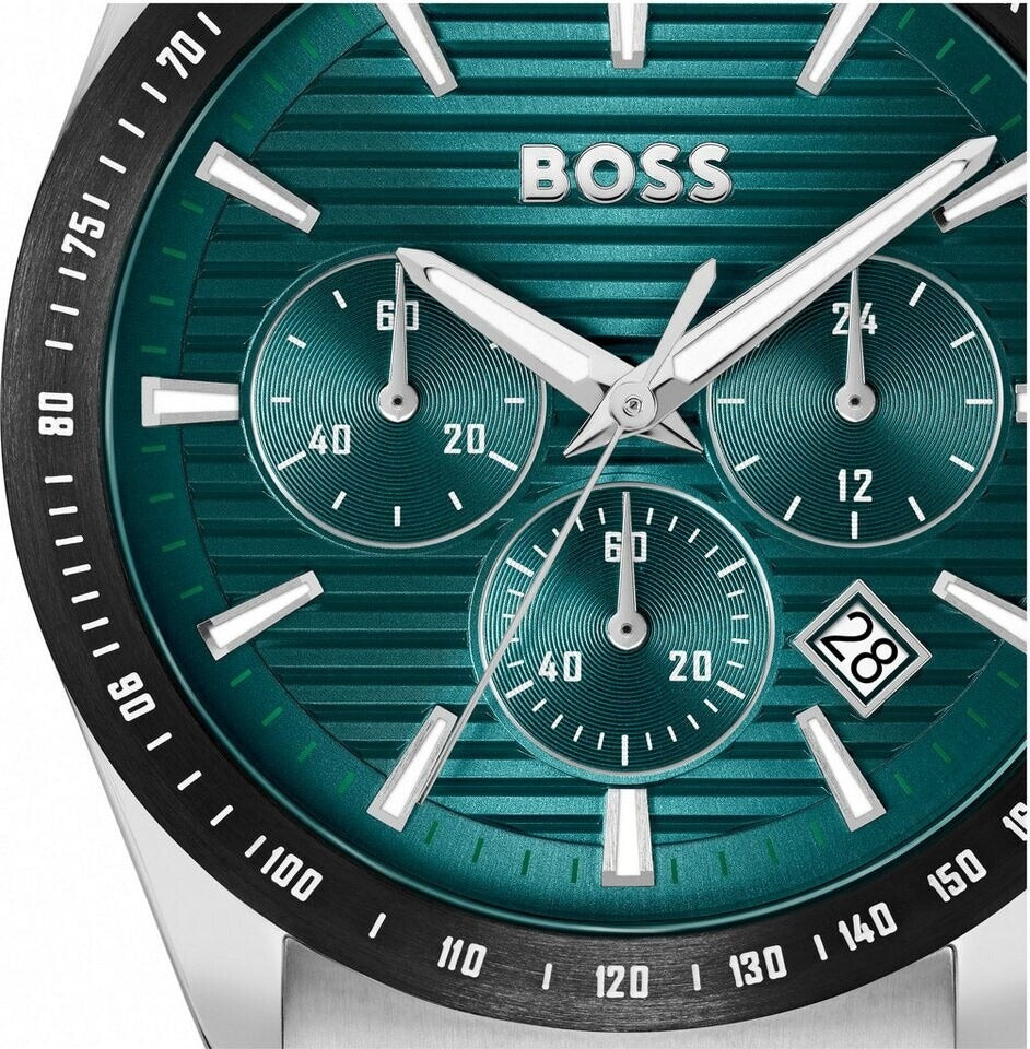 Hugo Boss Strike Chronograph Green Dial Silver Steel Strap Watch for Men - 1514241