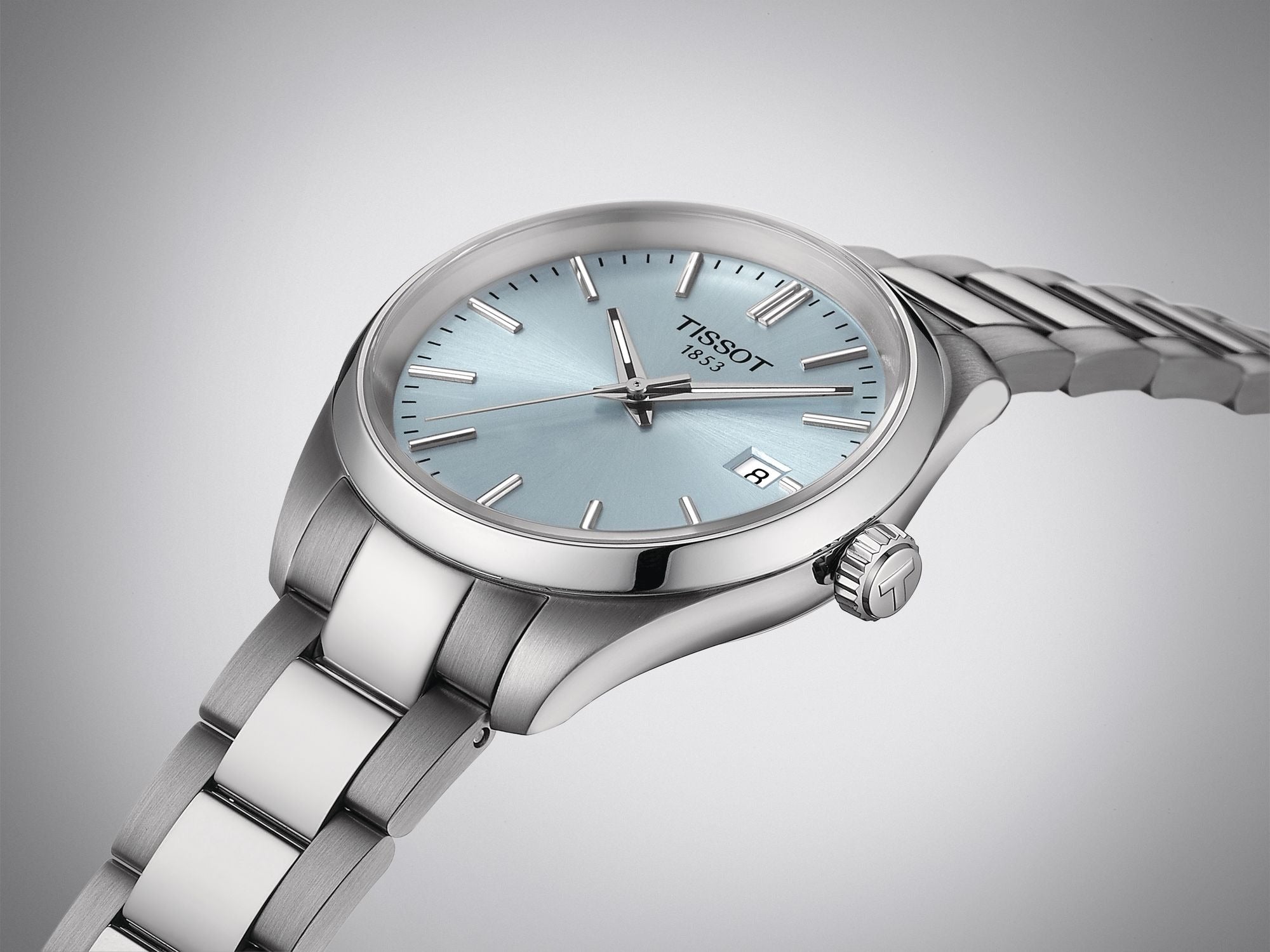 Tissot PR 100 Ice Blue Dial Silver Steel Strap Watch for Women - T150.210.11.351.00