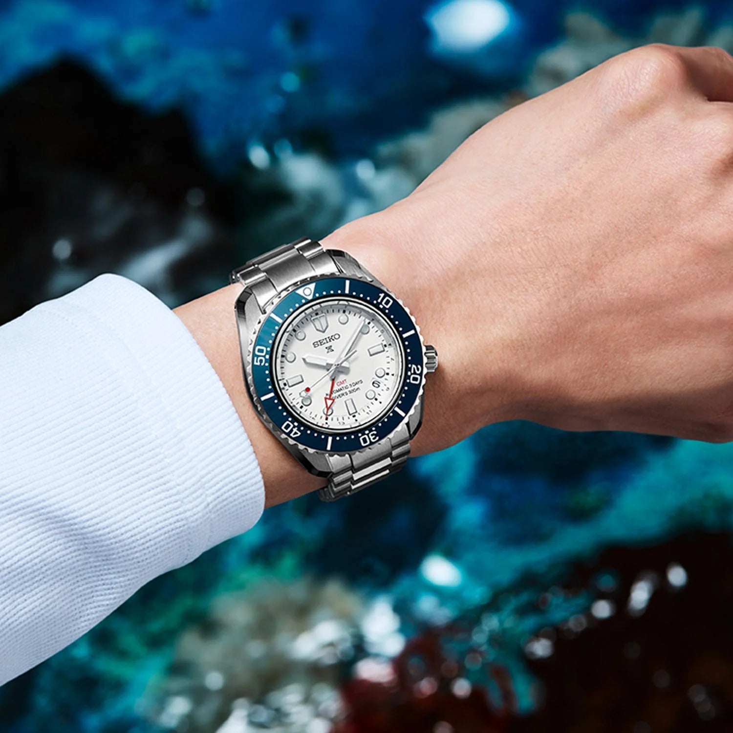 Seiko Prospex 1968 Heritage Diver's GMT 60th Anniversary White Dial Silver Steel Strap Watch for Men - SPB519J1
