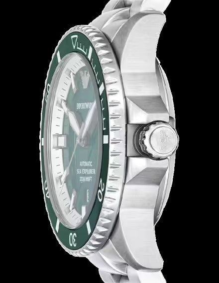 Emporio Armani Sea Explorer Green Dial Silver Steel Strap Watch for Men - AR60080