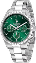 Maserati Competizione Chronograph Green Dial Silver Steel Strap Watch for Men - R8853100044